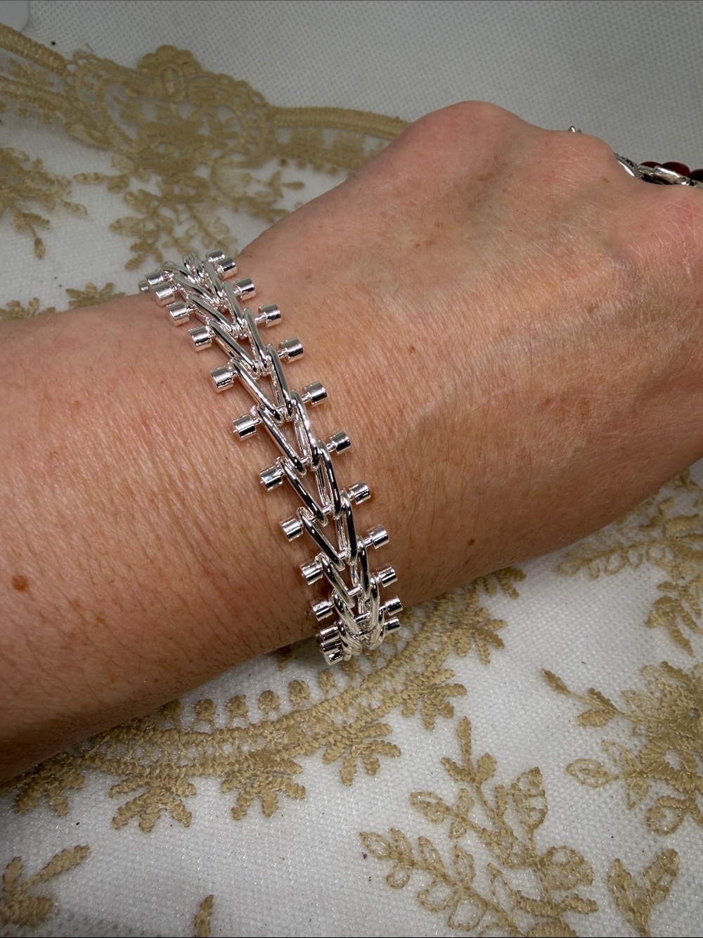925 Sterling Silver Sculptural Barbell Link Bracelet Fluid Statement 7.5”